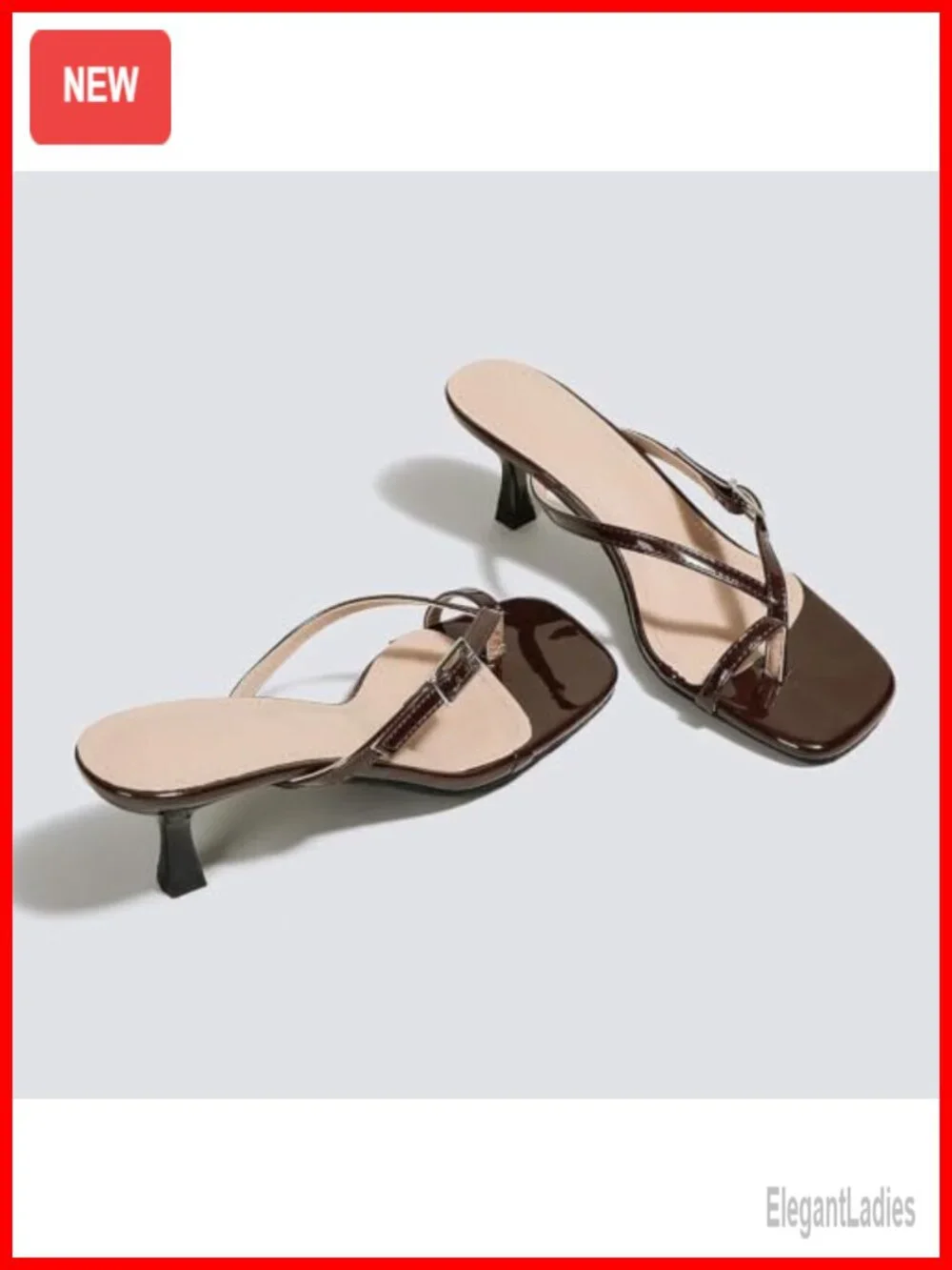 Patent Leather Kitten Heel Toe Ring Sandals Square Toe Flip Flops